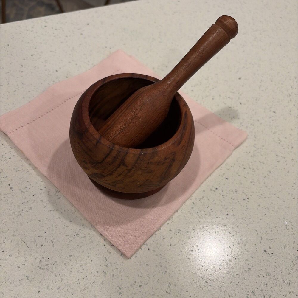 Olive Wood Smooth Mortar and Pestle Set Premium Wood Herb and Spice Grinder